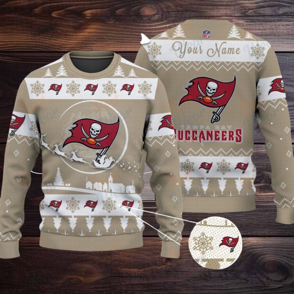 Khaki Tampa Bay Buccaneers NFL Ugly Christmas Sweater Name Customized Khaki Tampa Bay Buccaneers NFL Ugly Christmas Sweater Name Customized