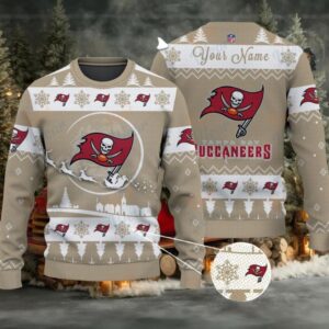 Khaki Tampa Bay Buccaneers NFL Ugly Christmas Sweater Name Customized