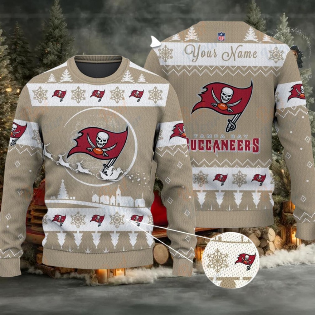Khaki Tampa Bay Buccaneers NFL Ugly Christmas Sweater Name Customized Khaki Tampa Bay Buccaneers NFL Ugly Christmas Sweater Name Customized