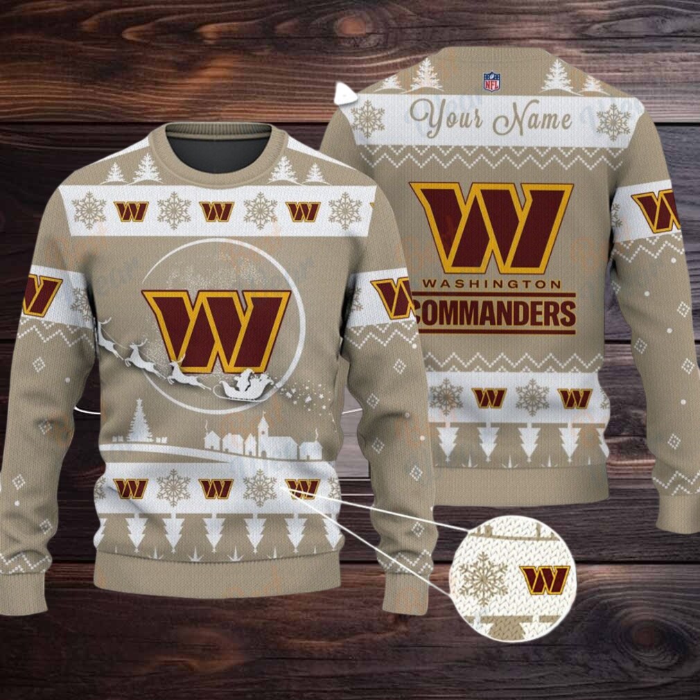 Khaki Washington Commanders NFL Ugly Christmas Sweater Name Customized Khaki Washington Commanders NFL Ugly Christmas Sweater Name Customized
