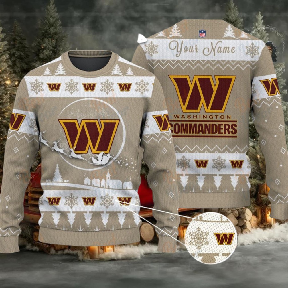 Khaki Washington Commanders NFL Ugly Christmas Sweater Name Customized Khaki Washington Commanders NFL Ugly Christmas Sweater Name Customized