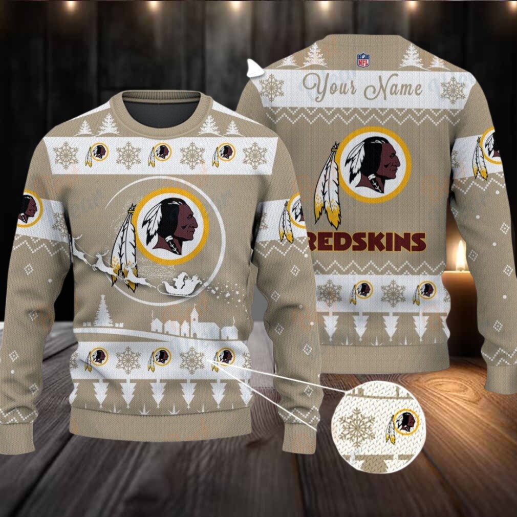 Khaki Washington Redskins NFL Ugly Christmas Sweater Name Customized Khaki Washington Redskins NFL Ugly Christmas Sweater Name Customized