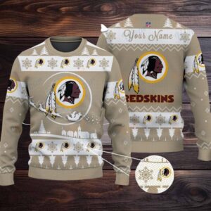 Khaki Washington Redskins NFL Ugly Christmas Sweater Name Customized