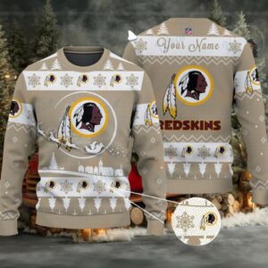 Khaki Washington Redskins NFL Ugly Christmas Sweater Name Customized