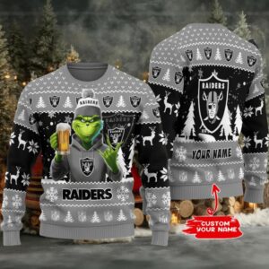 Las Vegas Raiders Grinch With Beer Ugly Christmas Sweater