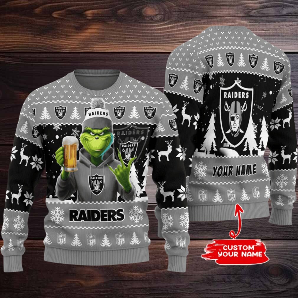 Las Vegas Raiders Grinch With Beer Ugly Christmas Sweater Las Vegas Raiders Grinch With Beer Ugly Christmas Sweater
