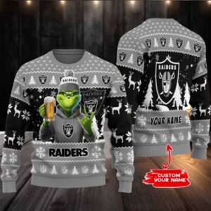 Las Vegas Raiders Grinch With Beer Ugly Christmas Sweater