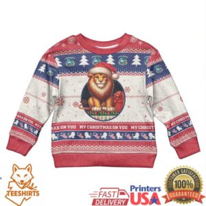 Liberia Christmas Kid Ugly Christmas Sweater My Christmas On You Lion Santa