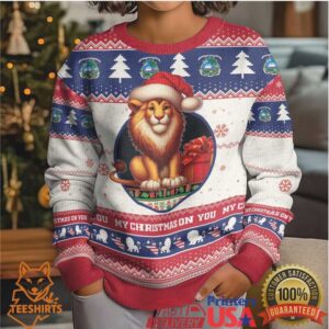 Liberia Christmas Kid Ugly Christmas Sweater My Christmas On You Lion Santa