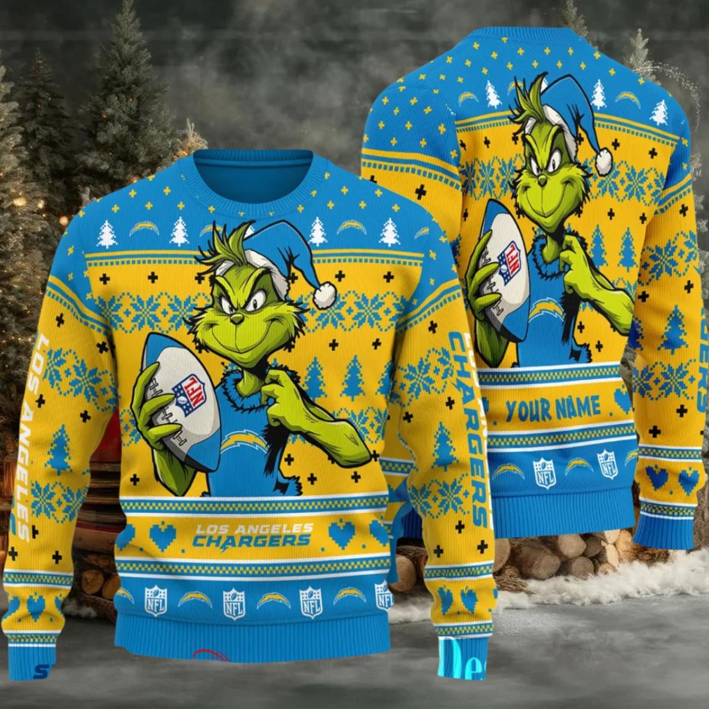 Los Angeles Chargers Grinch With Balls NFL Ugly Christmas Sweater Los Angeles Chargers Grinch With Balls NFL Ugly Christmas Sweater