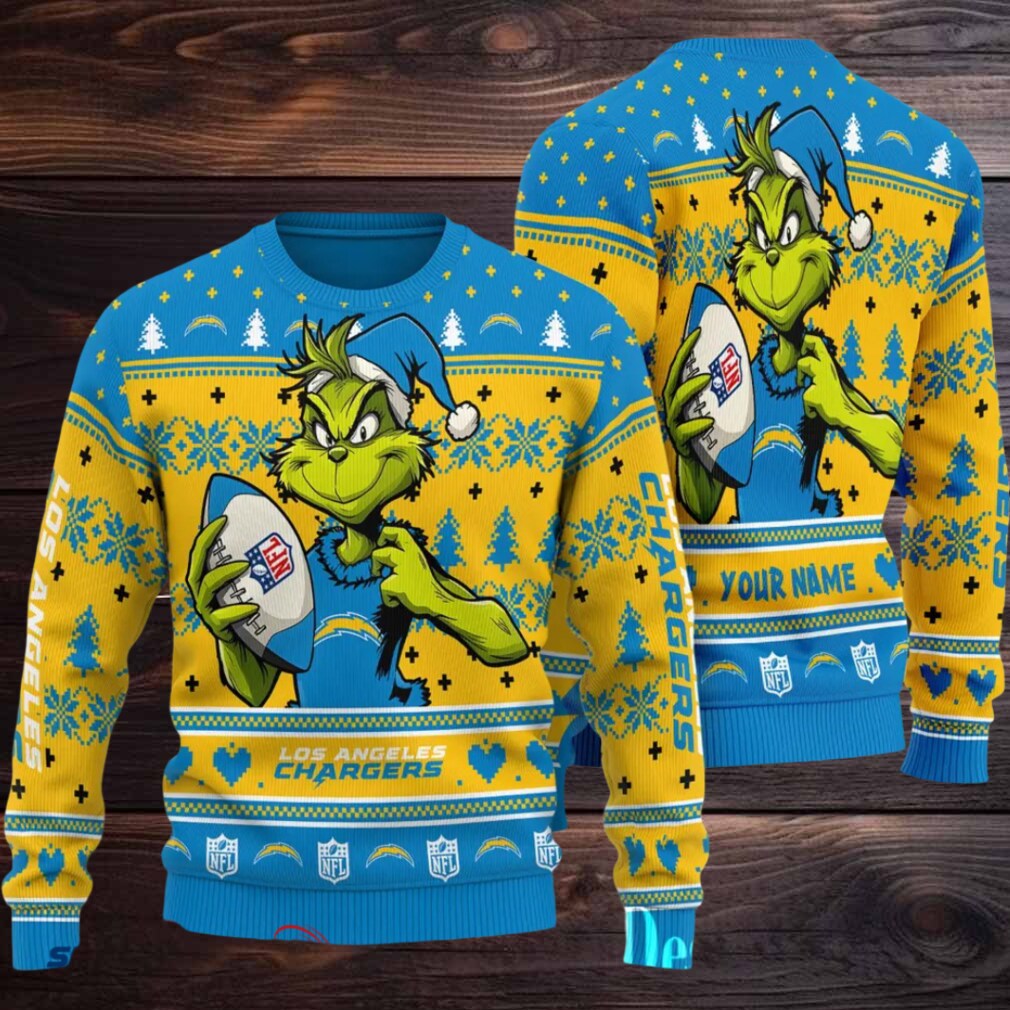 Los Angeles Chargers Grinch With Balls NFL Ugly Christmas Sweater Los Angeles Chargers Grinch With Balls NFL Ugly Christmas Sweater