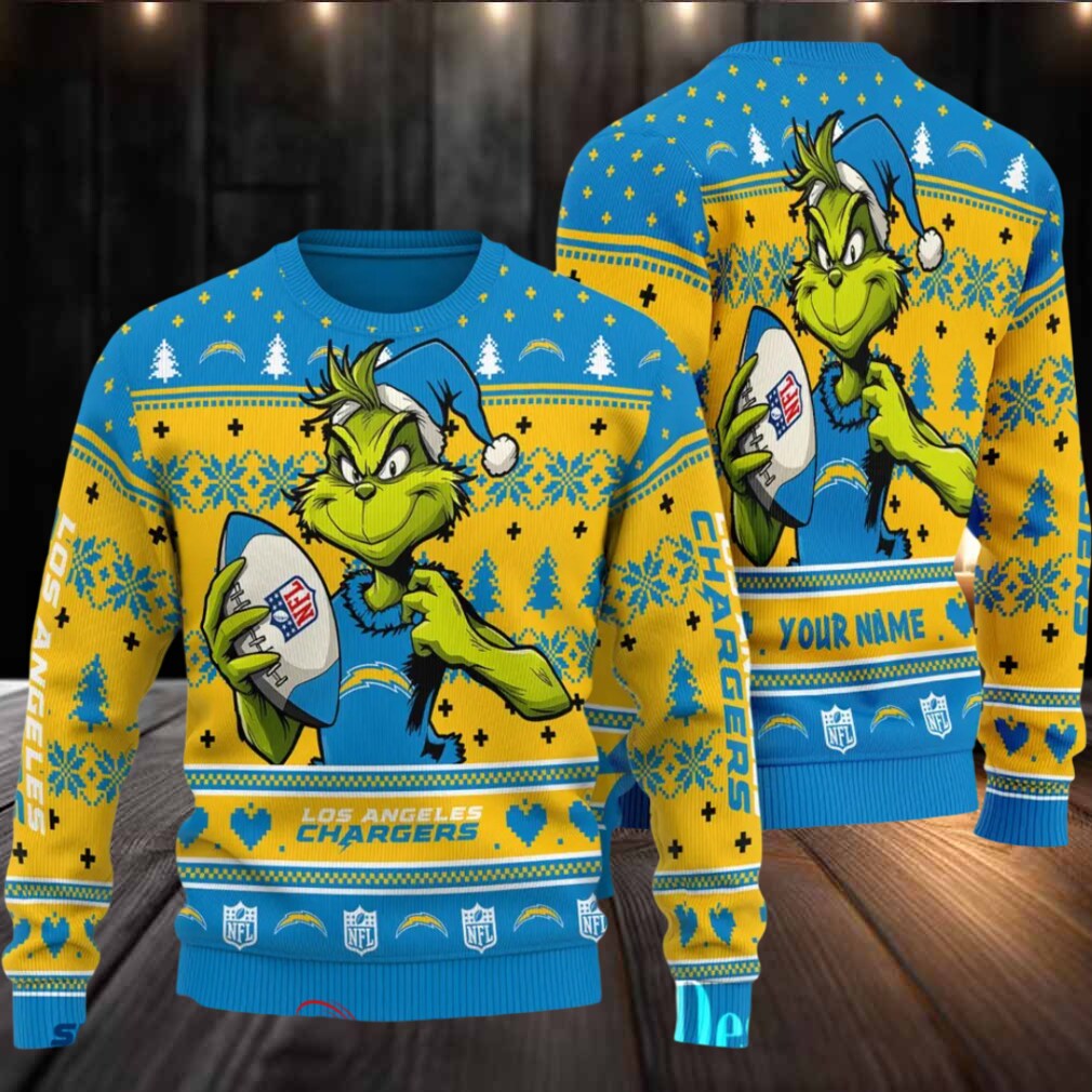 Los Angeles Chargers Grinch With Balls NFL Ugly Christmas Sweater Los Angeles Chargers Grinch With Balls NFL Ugly Christmas Sweater