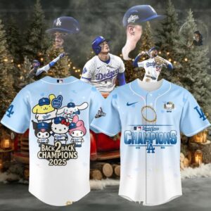 Los Angeles Dodgers Hello Kitty 2025 World Series Champions Baseball Jersey