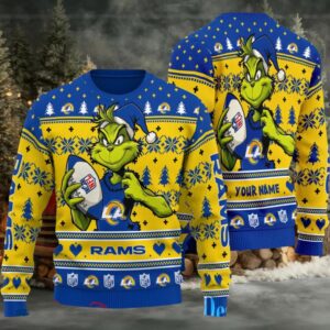 Los Angeles Rams Grinch With Ball NFL Ugly Christmas Sweaters