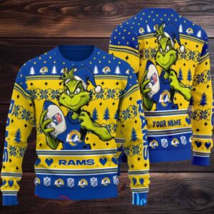 Los Angeles Rams Grinch With Ball NFL Ugly Christmas Sweaters