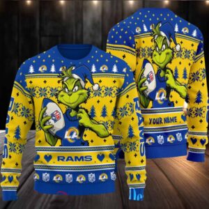 Los Angeles Rams Grinch With Ball NFL Ugly Christmas Sweaters