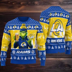 Los Angeles Rams Grinch With Beer Ugly Christmas Sweater