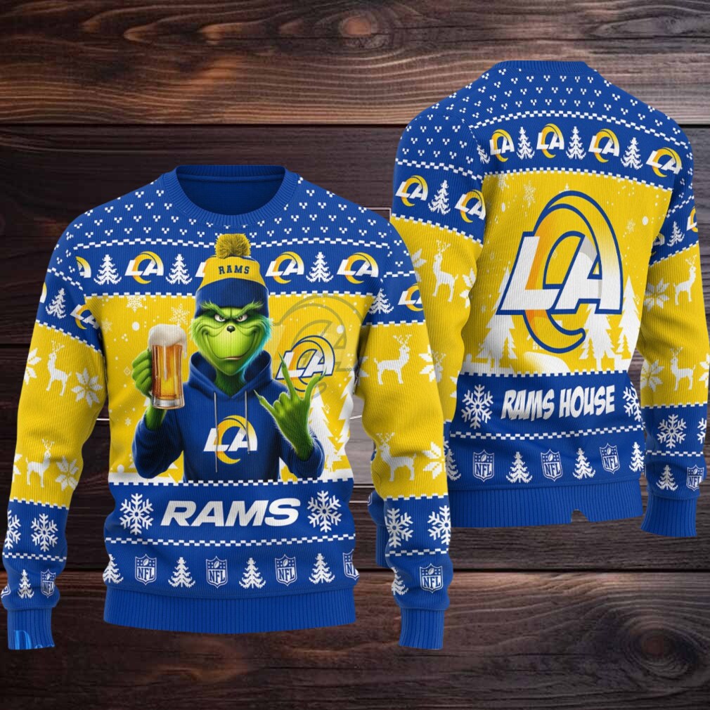 Los Angeles Rams Grinch With Beer Ugly Christmas Sweater Los Angeles Rams Grinch With Beer Ugly Christmas Sweater