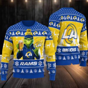 Los Angeles Rams Grinch With Beer Ugly Christmas Sweater