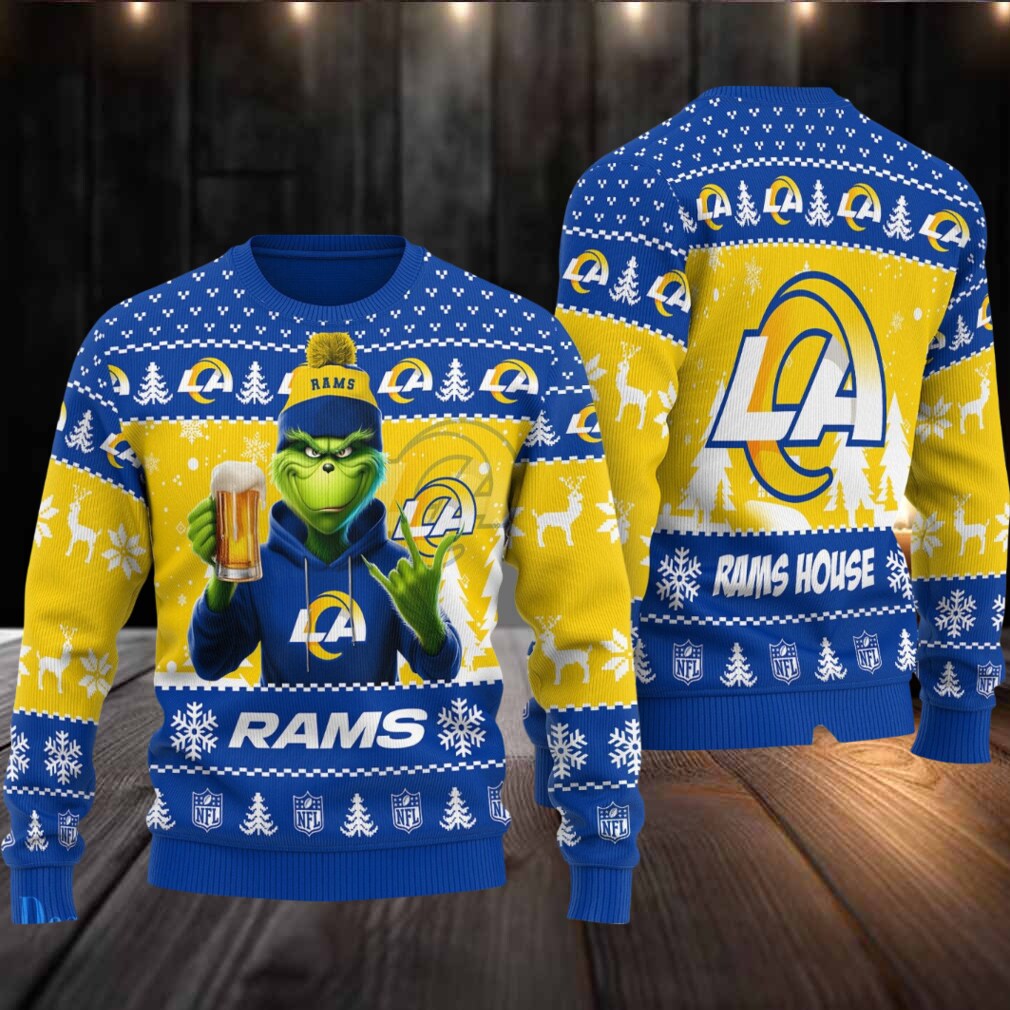 Los Angeles Rams Grinch With Beer Ugly Christmas Sweater Los Angeles Rams Grinch With Beer Ugly Christmas Sweater