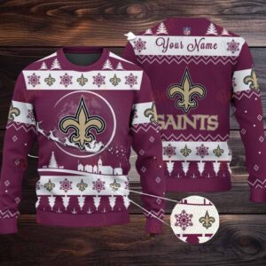 Maroon New Orleans Saints NFL Ugly Christmas Sweater Name Customized