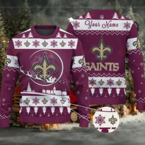 Maroon New Orleans Saints NFL Ugly Christmas Sweater Name Customized