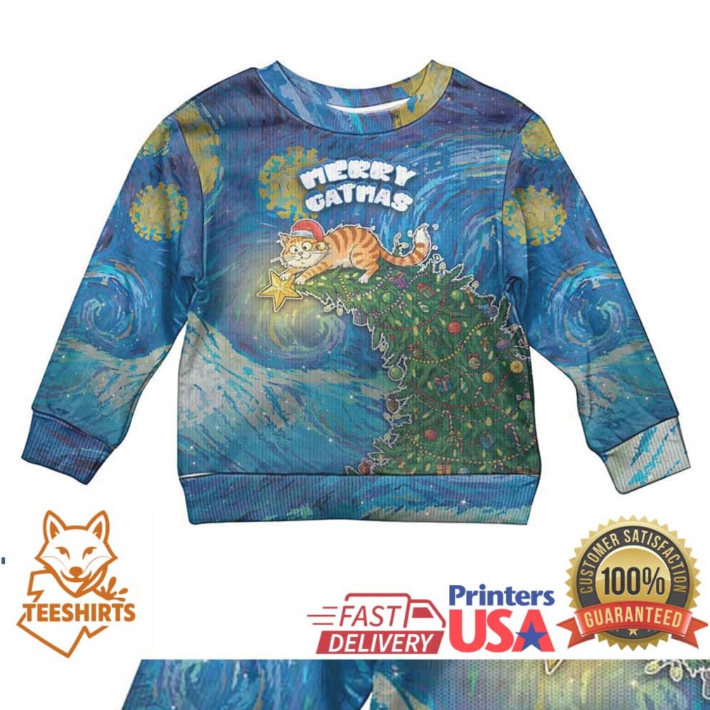 Merry Catmas Kid Ugly Christmas Sweater Cat Hanging On Xmas Tree Merry Catmas Kid Ugly Christmas Sweater Cat Hanging On Xmas Tree