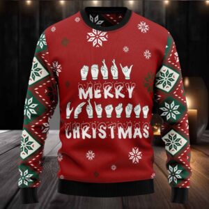 Merry Christmas Sign Language Ugly Sweater Festive ASL Holiday Jumper Unique Christmas Gift for Sign Language Enthusiasts