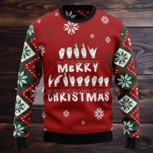 Merry Christmas Sign Language Ugly Sweater Festive ASL Holiday Jumper Unique Christmas Gift for Sign Language Enthusiasts