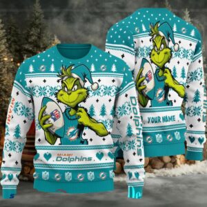 Miami Dolphins Grinch With Ball NFL Ugly Christmas Sweater