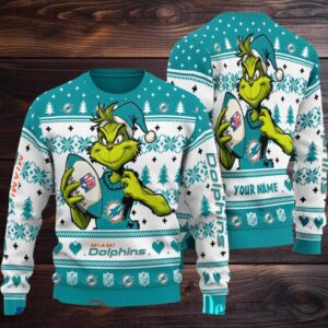 Miami Dolphins Grinch With Ball NFL Ugly Christmas Sweater