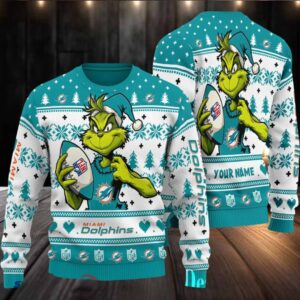 Miami Dolphins Grinch With Ball NFL Ugly Christmas Sweater