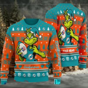 Miami Dolphins Grinch With Ball NFL Ugly Christmas Sweaters
