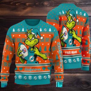 Miami Dolphins Grinch With Ball NFL Ugly Christmas Sweaters