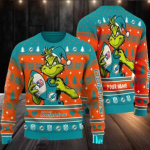 Miami Dolphins Grinch With Ball NFL Ugly Christmas Sweaters