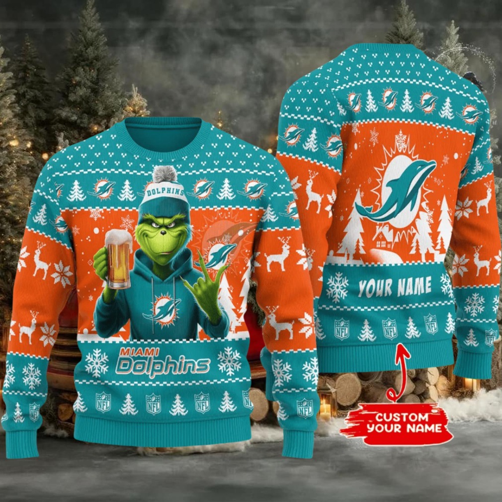 Miami Dolphins Grinch With Beer Ugly Christmas Sweate Miami Dolphins Grinch With Beer Ugly Christmas Sweate