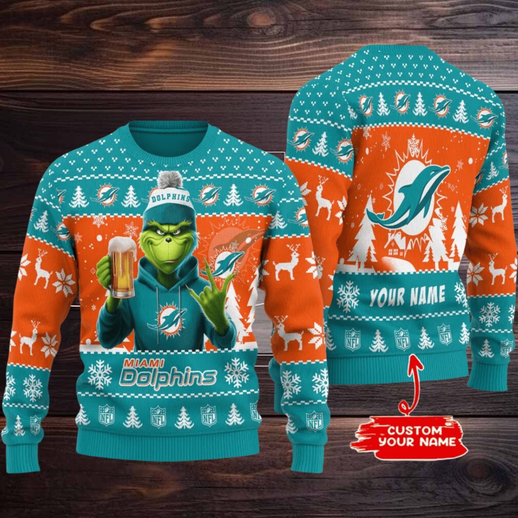 Miami Dolphins Grinch With Beer Ugly Christmas Sweate Miami Dolphins Grinch With Beer Ugly Christmas Sweate