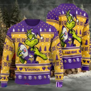 Minnesota Vikings Grinch With Ball NFL Ugly Christmas Sweater