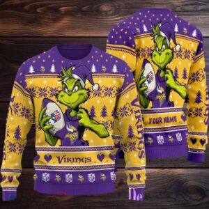 Minnesota Vikings Grinch With Ball NFL Ugly Christmas Sweater