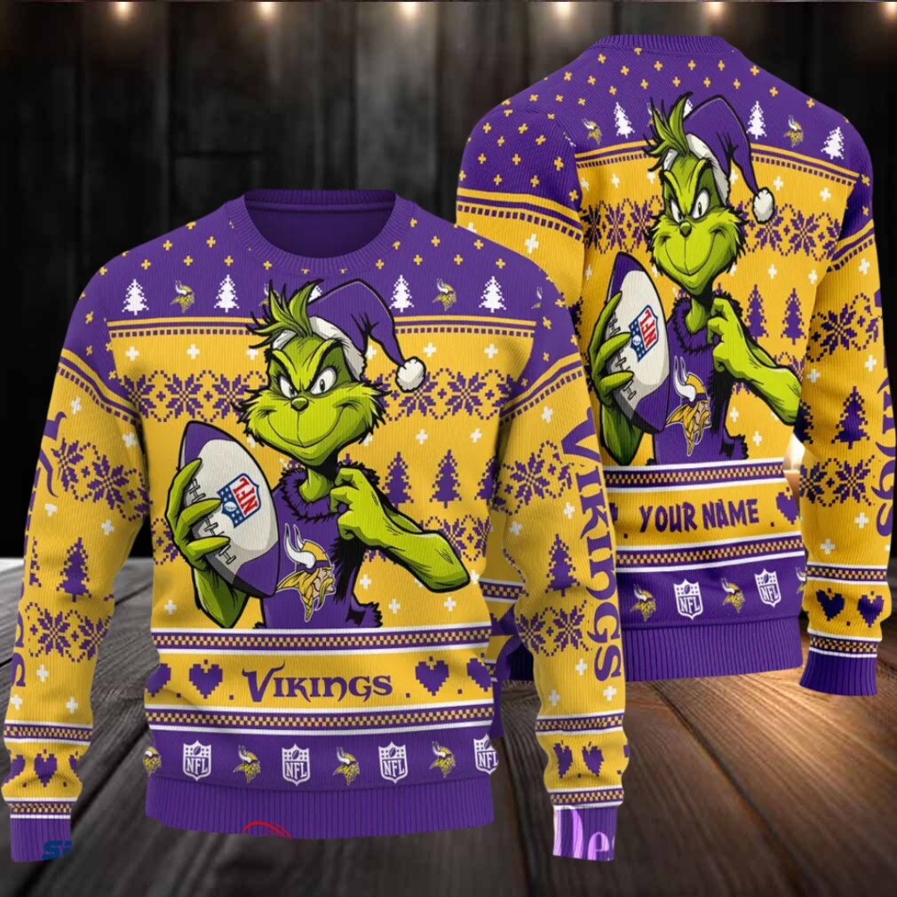 Minnesota Vikings Grinch With Ball NFL Ugly Christmas Sweater Minnesota Vikings Grinch With Ball NFL Ugly Christmas Sweater