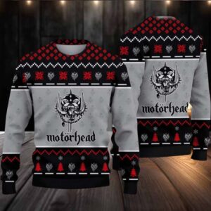 Motorhead Band Logo Pattern Knitted Grey Ugly Christmas Sweater