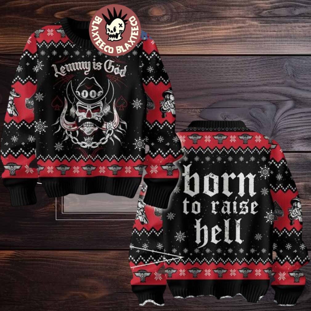 Motorhead Lemmy Is God Born To Raise Hell Signature Red And Black Ugly Christmas Sweater Motorhead Lemmy Is God Born To Raise Hell Signature Red And Black Ugly Christmas Sweater