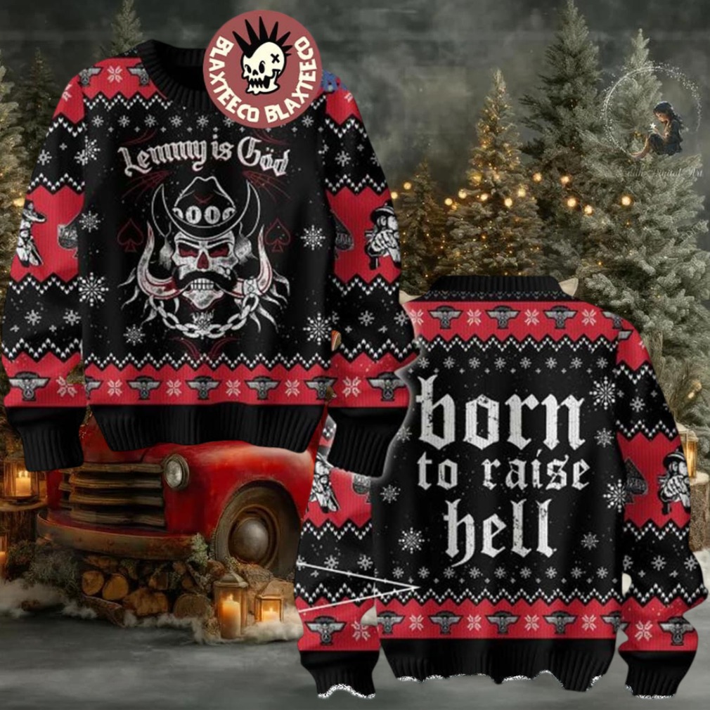 Motorhead Lemmy Is God Born To Raise Hell Signature Red And Black Ugly Christmas Sweater Motorhead Lemmy Is God Born To Raise Hell Signature Red And Black Ugly Christmas Sweater