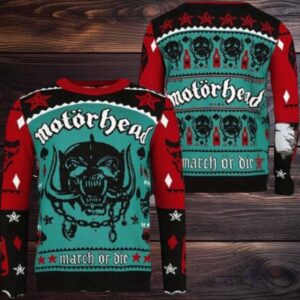 Motorhead March Or Die Snaggletooth Big Logo Holiday Ugly Christmas Sweater