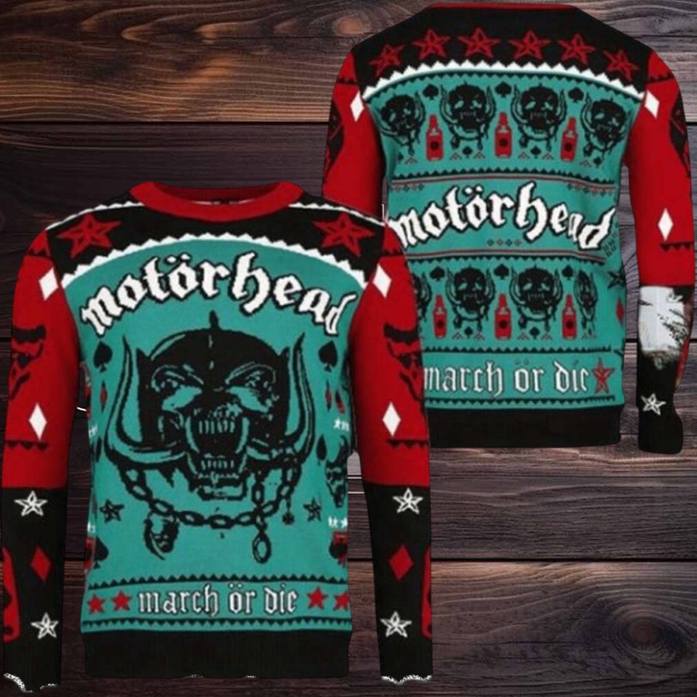 Motorhead March Or Die Snaggletooth Big Logo Holiday Ugly Christmas Sweater Motorhead March Or Die Snaggletooth Big Logo Holiday Ugly Christmas Sweater