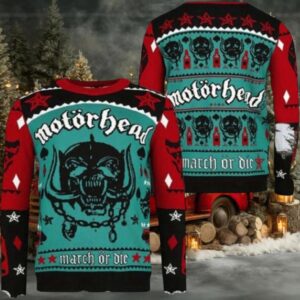 Motorhead March Or Die Snaggletooth Big Logo Holiday Ugly Christmas Sweater