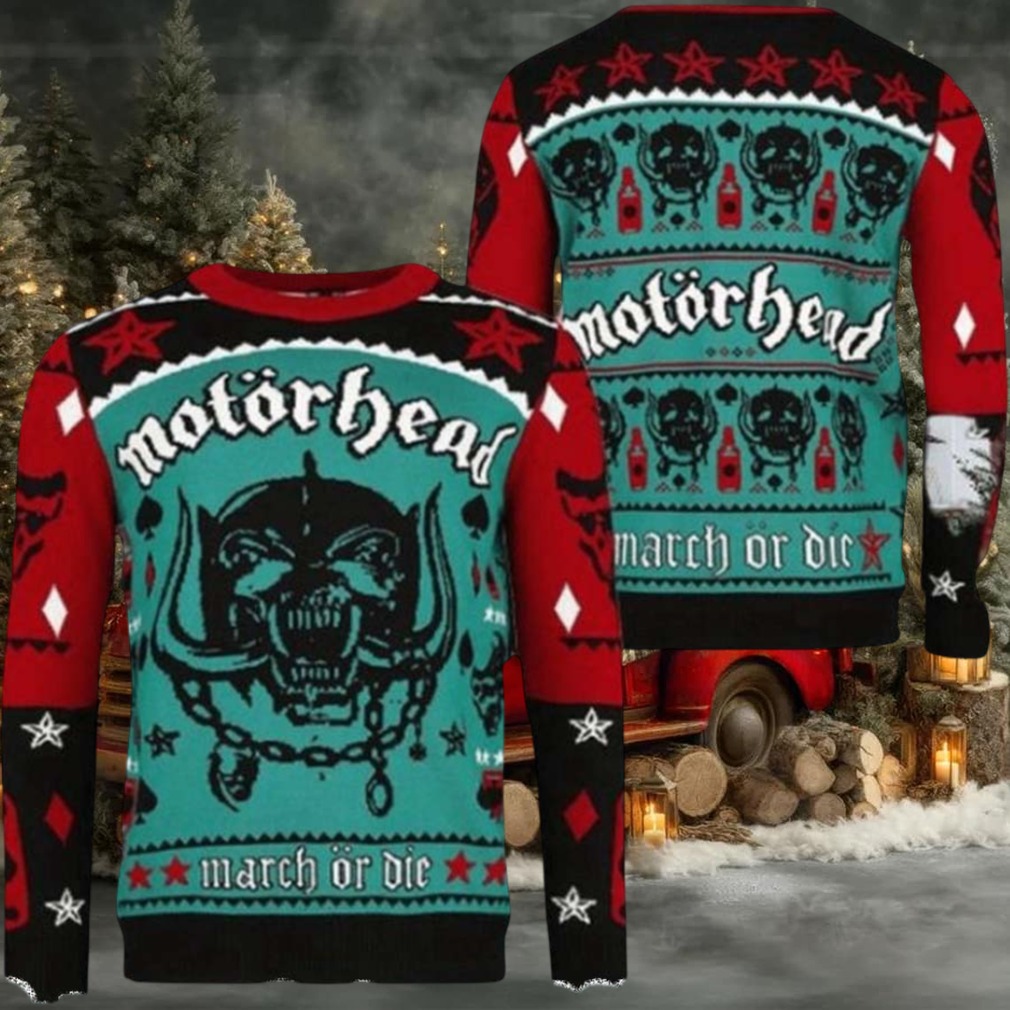 Motorhead March Or Die Snaggletooth Big Logo Holiday Ugly Christmas Sweater Motorhead March Or Die Snaggletooth Big Logo Holiday Ugly Christmas Sweater