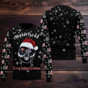 Motorhead Merry Fucking Christmas Mechanic Snaggletooth Head Logo With Santa Hat Ho Ho Ho Christmas Ugly Sweater