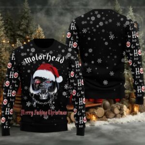 Motorhead Merry Fucking Christmas Mechanic Snaggletooth Head Logo With Santa Hat Ho Ho Ho Christmas Ugly Sweater