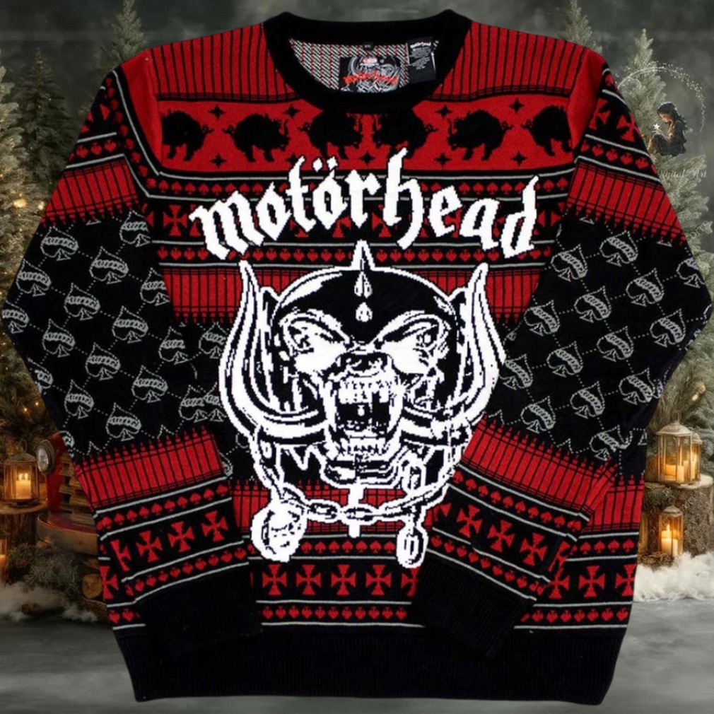 Motorhead Xmas Snaggletooth Big Logo Ace Of Spades Pattern Knitted Black And Red Ugly Christmas Sweater Motorhead Xmas Snaggletooth Big Logo Ace Of Spades Pattern Knitted Black And Red Ugly Christmas Sweater